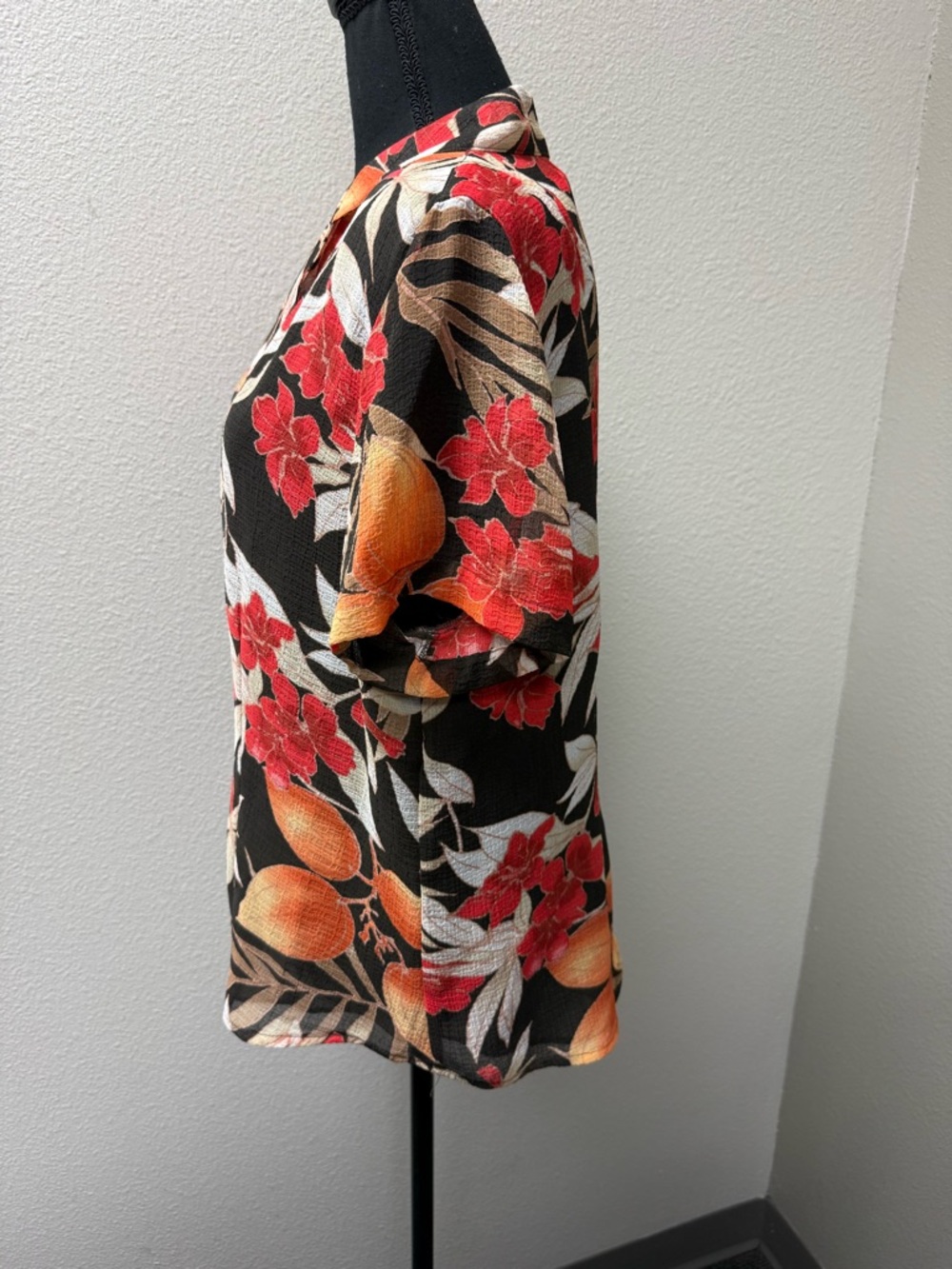 Alfred Dunner Floral Button Front Blouse Brown Orange Tropical Top Sz 12 - Picture 4 of 10